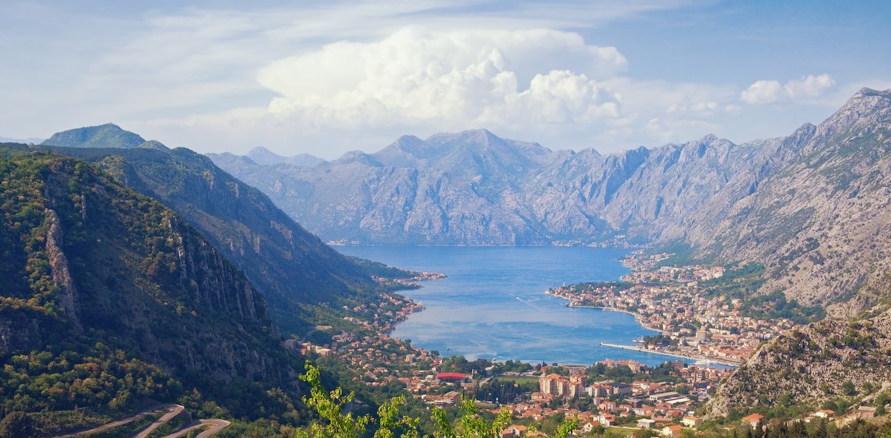 View of Gulf of Kotor and Kotor city Montenegro.