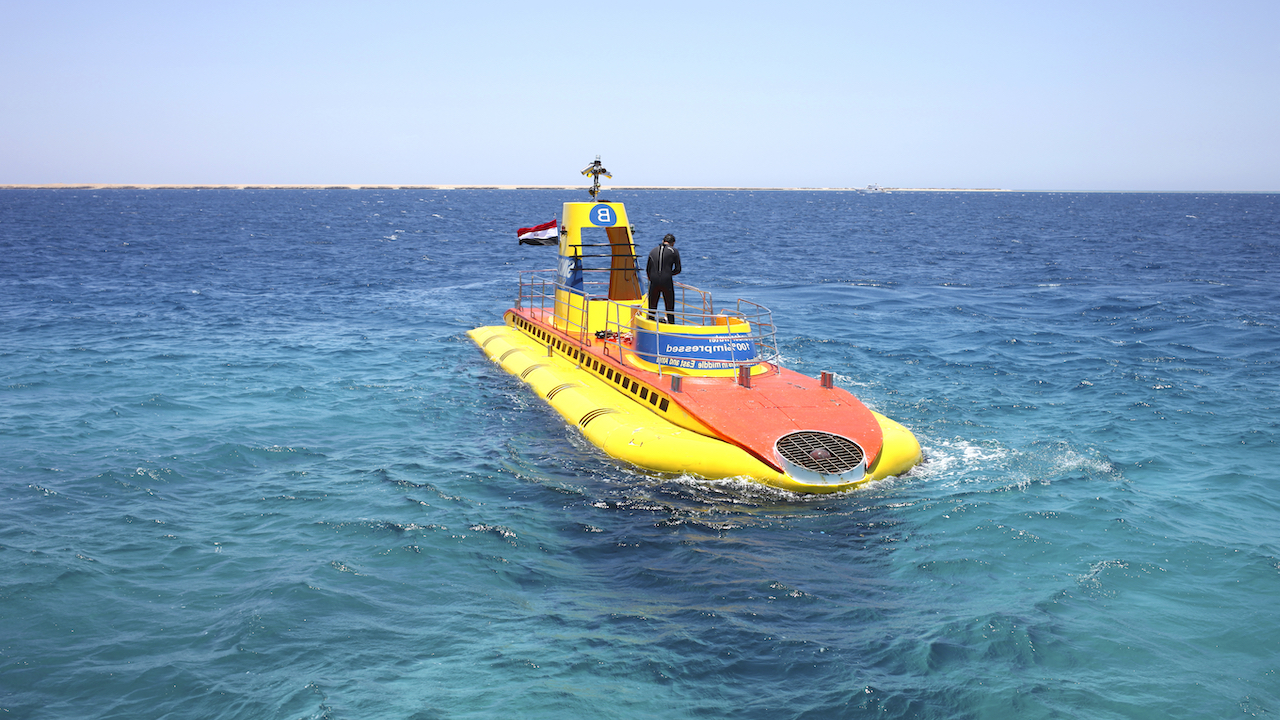 submarine in the Red Sea. Yellow Boat Sinbad. Hurghada Egipt Tur submarine excursia
